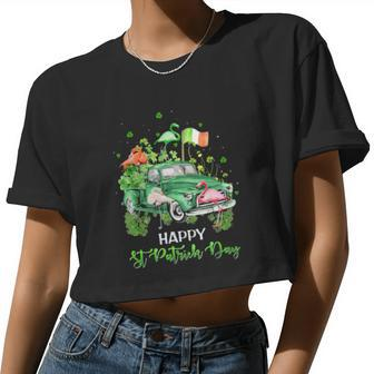 Cute Flamingo Truck Shamrock Green St Patrick Day Women Cropped T-shirt - Monsterry DE