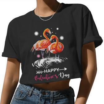 Cute Flamingo Valentine Day Women Women Cropped T-shirt - Monsterry CA
