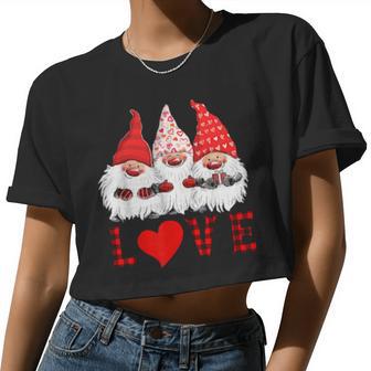 Cute Gnomes Love Plaid Cute Sweet Valentine Classic Women Women Cropped T-shirt - Monsterry DE