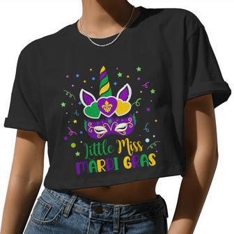 Cute Unicorn Face Mask Mardi Gras Outfit For Girls Womens Women Cropped T-shirt - Monsterry CA