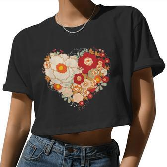 Cute Valentines Day Flowers Heart Classic Women Cropped T-shirt - Monsterry DE