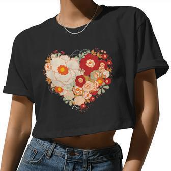 Cute Valentines Day Flowers Heart Women Cropped T-shirt - Monsterry UK