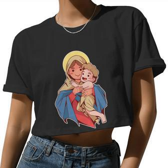 Cute Virgin Mary Women Cropped T-shirt - Monsterry
