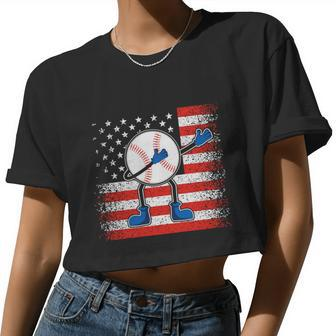 Dabbing Baseball Player 4Th July Usa Flag Plus Size Shirt For Men Women Women Cropped T-shirt - Monsterry UK