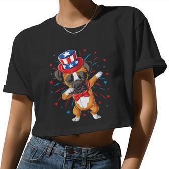 Dabbing Boxer 4Th Of July Boys Girls Usa American Flag Women Cropped T-shirt - Monsterry CA