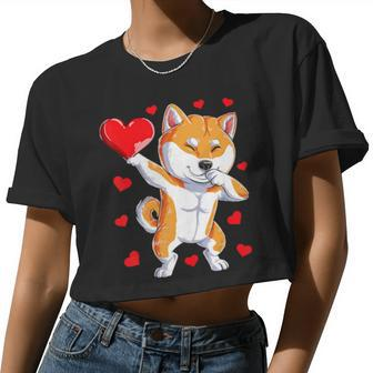 Dabbing Shiba Inu Heart Valentines Day Men Women Dog Lover Women Cropped T-shirt - Monsterry DE