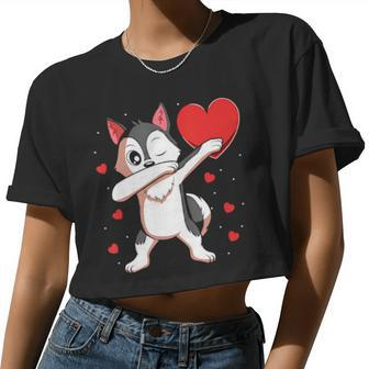 Dabbing Siberian Husky Heart Valentines Day Boys Girls Women Cropped T-shirt - Monsterry UK