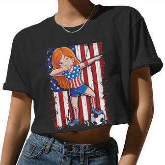 Dabbing Soccer Girl 4Th Of July American Flag Usa Us Women Cropped T-shirt - Monsterry