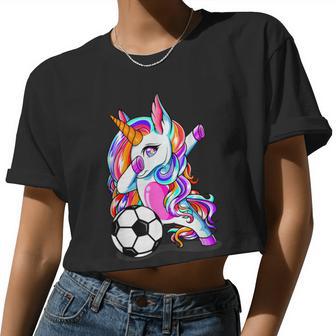 Dabbing Unicorn Football Sport Soccer Lover Girl Women Cropped T-shirt - Monsterry AU