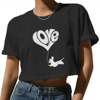 Dachshund Dog Heart Valentines Day Girls Women Cropped T-shirt - Monsterry