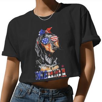 Dachshund Mom Usa American Flag For 4Th Of July Women Cropped T-shirt - Monsterry CA