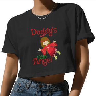 Daddys Little Angel Brown Hair Girls Xmas Cute Kids Women Cropped T-shirt - Monsterry AU