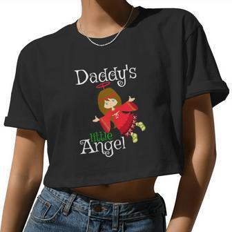 Daddys Little Angel Girls Brown Hair Xmas Cute Kids Women Cropped T-shirt - Monsterry