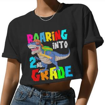 Dinosaur Roaring Into 2Nd Grade Women Cropped T-shirt - Monsterry