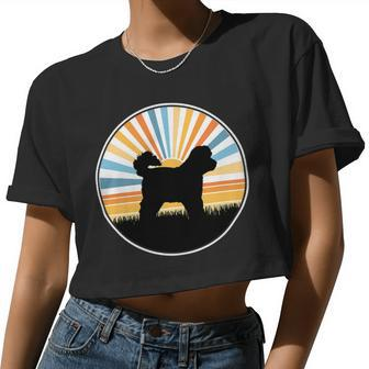 Dog Bichon Frise Mom Dog Dad Retro Sunset Pet Women Cropped T-shirt - Monsterry AU