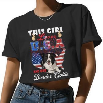 Dog Border Collie This Girl Loves Usa And Her Dog 4Th Of July Border Collie Women Cropped T-shirt - Monsterry UK