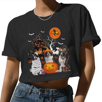 Dog Border Collie Three Border Collies Halloween Mummy Scary Witch Lover Owner Women Cropped T-shirt - Monsterry UK