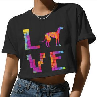 Dog Mom Greyhound Shirts Dog Lover Pixel Art Women Cropped T-shirt - Monsterry UK