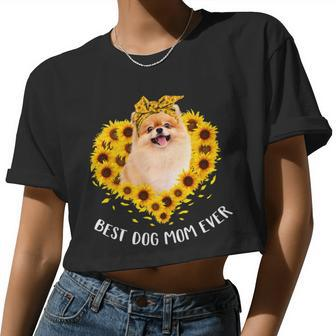 Dog Pomeranian Mom Sunflower Dog Mom Women Women Cropped T-shirt - Monsterry UK