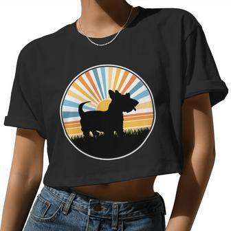 Dog Scottish Terrier Mom Dog Dad Retro Sunset Pet Women Cropped T-shirt - Monsterry UK