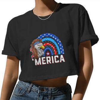 Eagle Mullet 4Th Of July Rainbow American Flag Women Cropped T-shirt - Monsterry UK