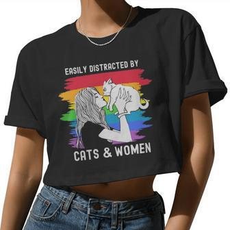 Easily Distracted By Cats And Women Lesbin Pride Easily Distracted By Cats And Women Lesbin Pride Women Cropped T-shirt - Monsterry