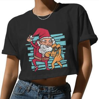 Easter Bunny Kicking Santa Xmas Girl Toddlers Women Cropped T-shirt - Monsterry DE