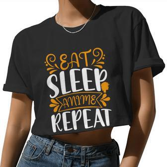 Eat Sleep Anime Repeat V2 Women Cropped T-shirt - Monsterry