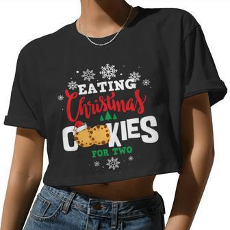 Eating Xmas Cookies For Two Mommy Pregnancy Christmas Women Cropped T-shirt - Monsterry