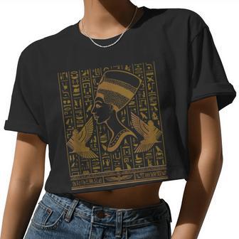 Egyptian Queen Nefertiti Hieroglyphs Women Cropped T-shirt - Monsterry UK