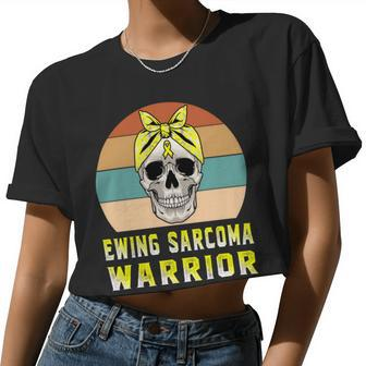Ewings Sarcoma Warrior Skull Women Vintage Yellow Ribbon Ewings Sarcoma Ewings Sarcoma Awareness Women Cropped T-shirt - Monsterry DE
