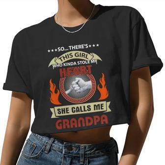 Father Grandpa This Girl Who Kinda Stole My Heart She Calls Me Grandpa 108 Family Dad Women Cropped T-shirt - Monsterry