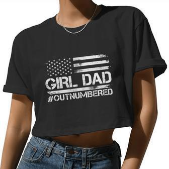 Fathers Day Shirt For Dad Daddy Girl Dad Outnumbered Us Flag Women Cropped T-shirt - Monsterry UK