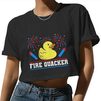 Fire Quacker Rubber Duck Happy 4Th Of July Firework Women Cropped T-shirt - Monsterry