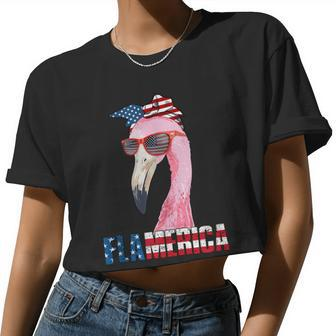 Flamingo 4Th Of July Flamerica Patriotic Women Cropped T-shirt - Monsterry