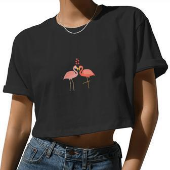 Flamingo Couples Wedding Anniversary Valentines Him Her Women Cropped T-shirt - Monsterry