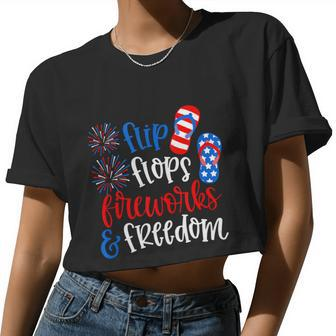 Flip Flops Fireworks And Freedom 4Th Of July Us Flag Women Cropped T-shirt - Monsterry CA