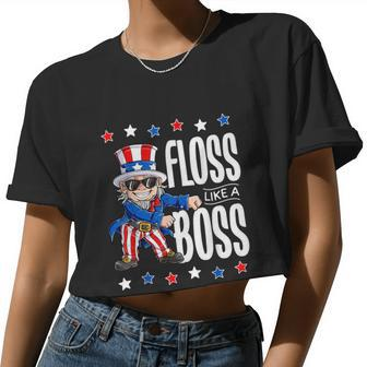 Floss Like A Boss 4Th Of July Shirt Kids Boys Girl Uncle Sam Women Cropped T-shirt - Monsterry DE