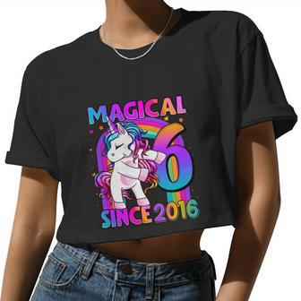 Flossing 6Th Birthday Girl Unicorn Party Women Cropped T-shirt - Monsterry DE