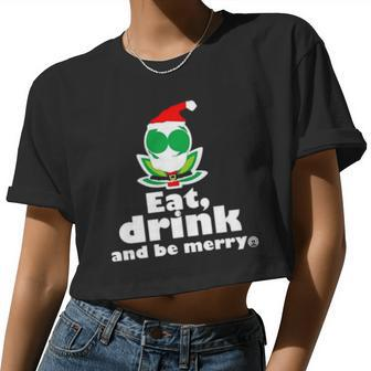 Flower Alien Santa Eat Drink And Be Merry Women Cropped T-shirt - Monsterry
