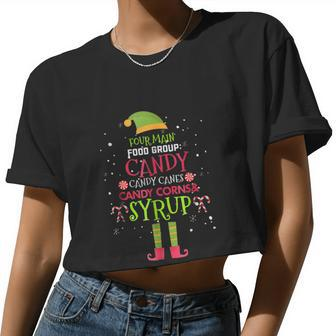 Four Main Food Groups Elf Buddy Pajama Elf Ugly Xmas Sweater Women Cropped T-shirt - Monsterry