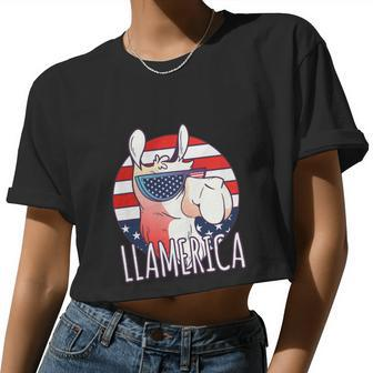 Fourth Of July Llamerica Llama 4Th Of July Women Cropped T-shirt - Monsterry UK