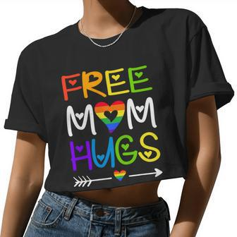Free Mom Hugs Rainbow Heart Lgbt Pride Month Women Cropped T-shirt - Monsterry