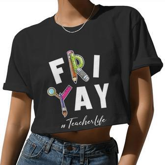 Frigiftyay Teacher Life Weekend Back To School Meaningful Women Cropped T-shirt - Monsterry