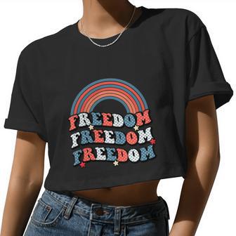 4Th Of July American Retro Rainbow Women Cropped T-shirt - Monsterry UK