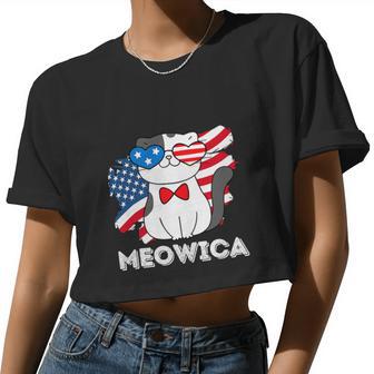 4Th Of July Great American Flag Cute Cat Women Cropped T-shirt - Monsterry DE