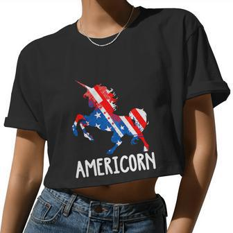 4Th Of July Unicorn American Flag Patriotic Women Cropped T-shirt - Monsterry