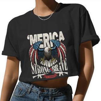 4Th Of July Usa Flag American Patriotic Eagle Women Cropped T-shirt - Monsterry AU