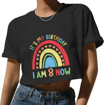 8 Years Old 8 Birthday Boy Girl Rainbow Women Cropped T-shirt - Monsterry