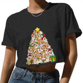 Christmas Corgi Pajama Shirt Tree Dog Dad Mom Xmas Women Cropped T-shirt - Monsterry